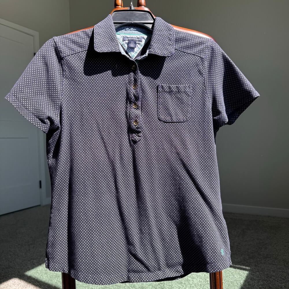 Tommy Hilfiger Navy Polka Dot Polo Shirt Y2K L Stretch Cotton Short Sleeve Top
